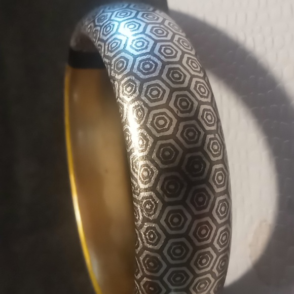 Bangle bracelet. Gold ,black with honey comb pattern 2.8 inside - Picture 2 of 5